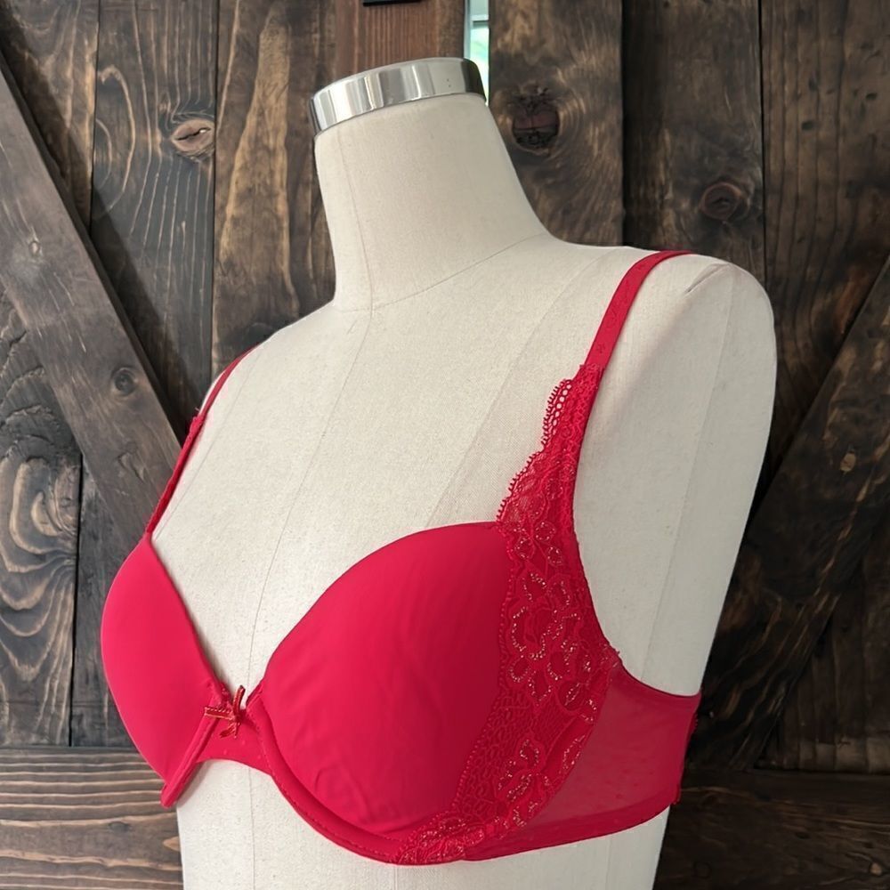 Vintage Victoria’s Secret Angel signature lined demi  red bra 34B - Picture 3 of 12